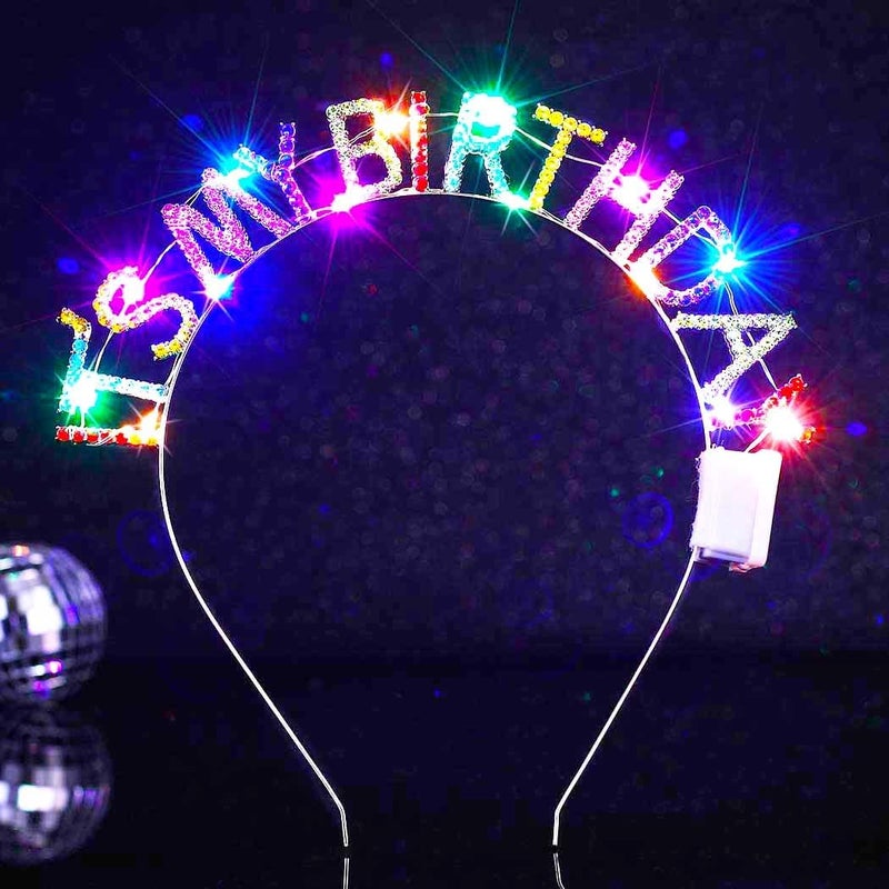 Zoestar Light Up Happy Birthday Headband Glowing Led Birthday Party Hair Bands Sparkly Hair Accessories Women