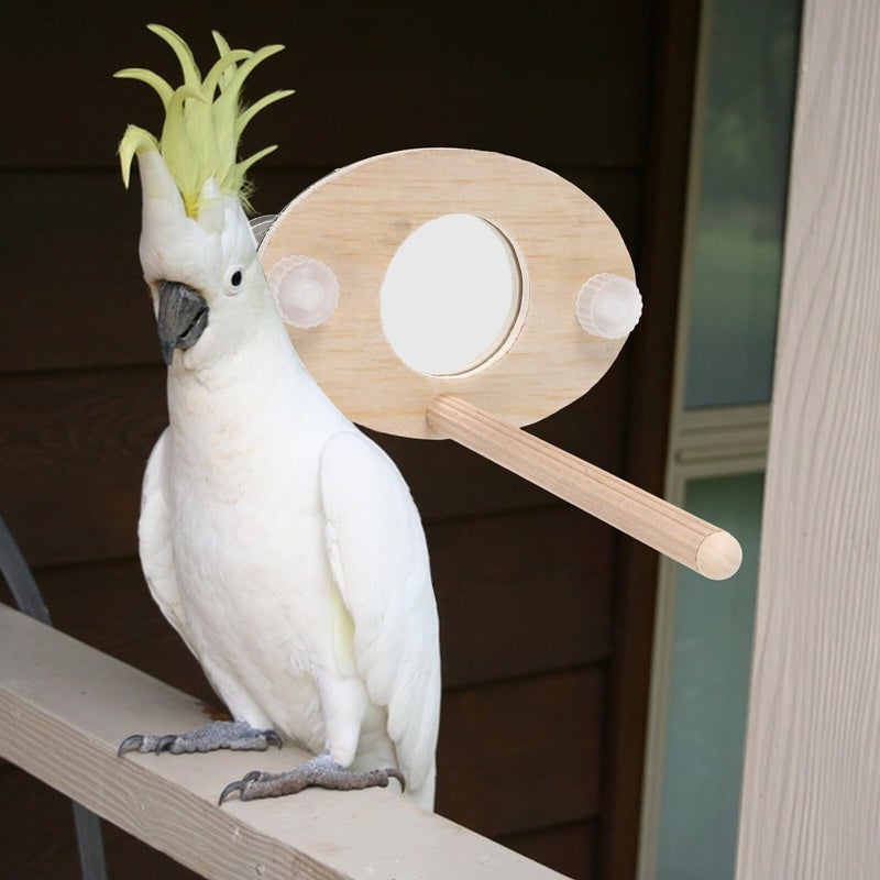 Wooden Parrot Stand with Mirror Perch Kit Small Bird Cage Accessory for Training Chewing - Image 5