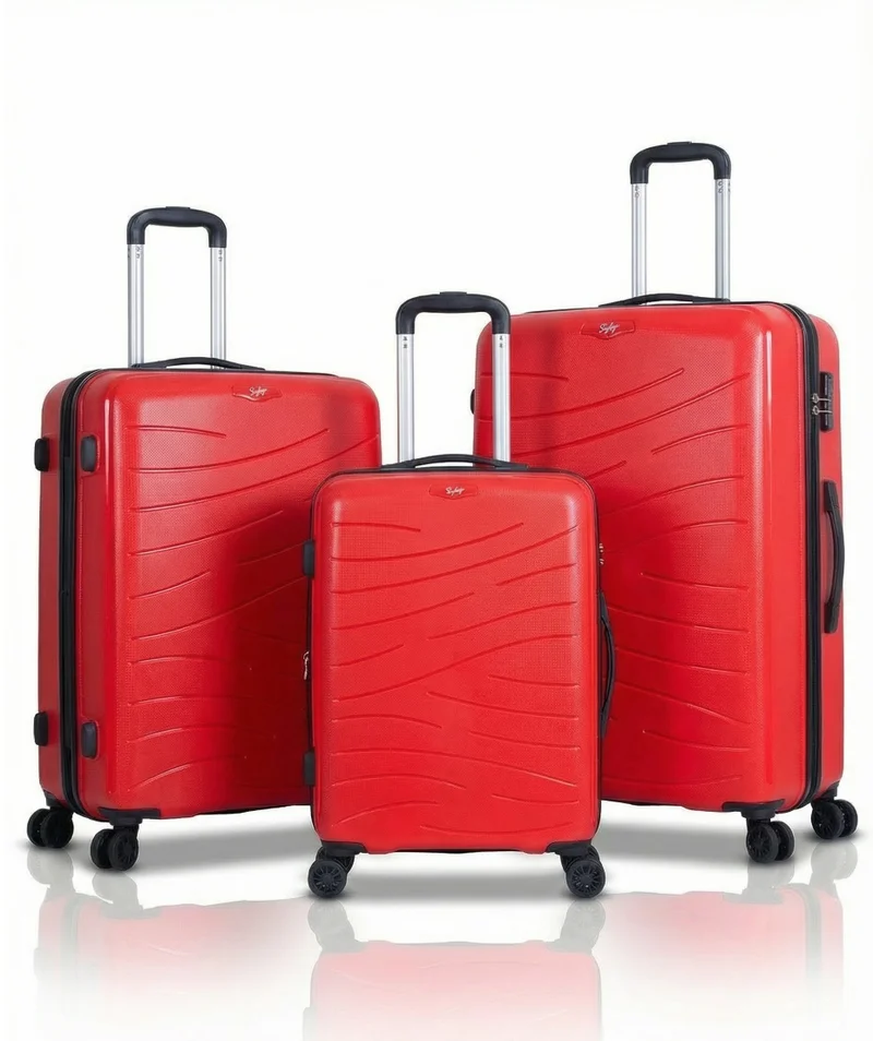سكاي باجز طقم حقائب سفر ماكس  قطع بنمط سادة من البولي بروبلين بعجلات دوارة  درجة، مقاس كابينة  سم، متوسط  سم، كبير  سم، أحمر