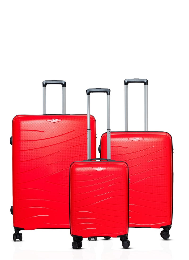 Skybags - Set of 3 Polypropylene Solid Pattern Maxx 8W Luggage Trolly 360°|4 Wheeler| Cabin-55cm Medium-67, Large-79cm, Red - Image 1