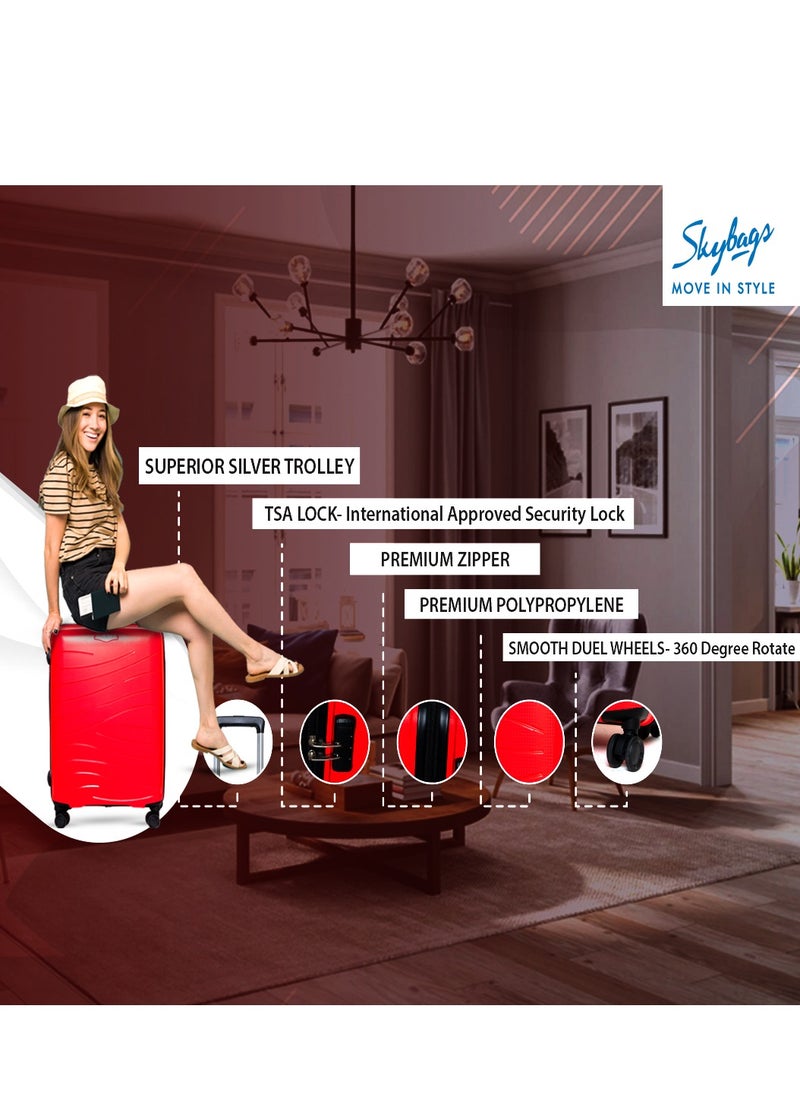 Skybags - Set of 3 Polypropylene Solid Pattern Maxx 8W Luggage Trolly 360°|4 Wheeler| Cabin-55cm Medium-67, Large-79cm, Red - Image 1