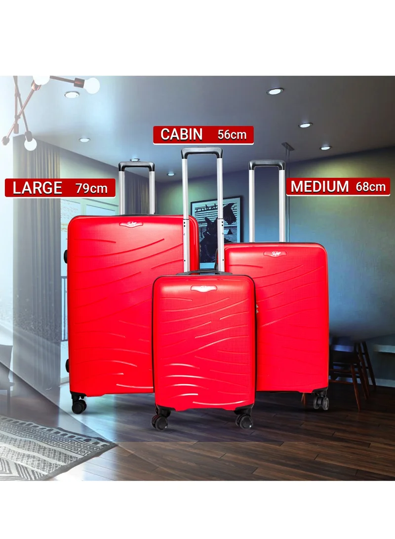 Skybags Set of 3 Polypropylene Solid Pattern Maxx 8W Luggage Trolly 360°|4 Wheeler| Cabin-55cm Medium-67, Large-79cm, Red