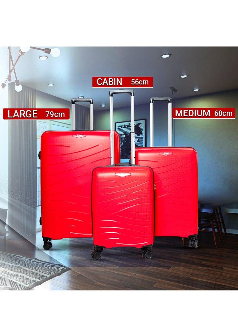 Skybags - Set of 3 Polypropylene Solid Pattern Maxx 8W Luggage Trolly 360°|4 Wheeler| Cabin-55cm Medium-67, Large-79cm, Red - Image 1