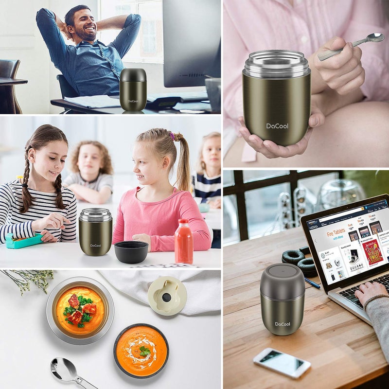 DaCool Food Thermo Insulated Food Jar Lunch Container Vacuum Stainless 16 Ounce Kids Adult Bento Box for Hot Food with Spoon Leak Proof for School Office Picnic Travel Outdoors, BPA free - Gray - Image 3