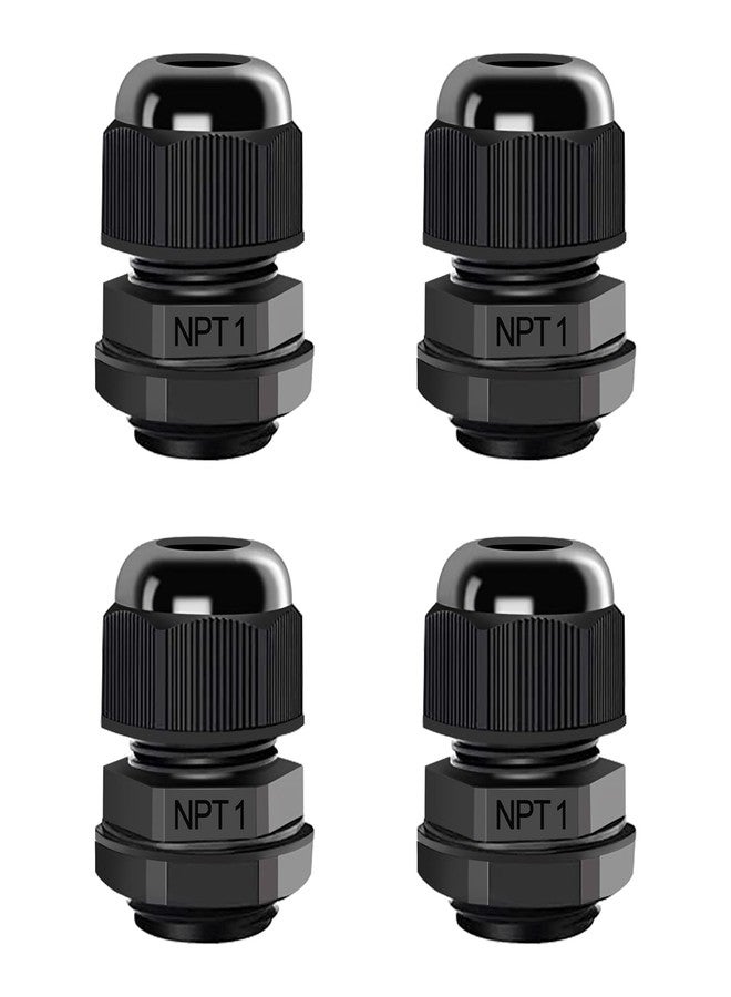 AIRIC 4 Pcs 1" NPT Cable Glands Nylon PA66, IP68 Waterproof Adjustable Power Strain Relief Cord Grips, Junction Box Wire Gland Grip Connectors with Gaskets and Locknut, Black - Image 1