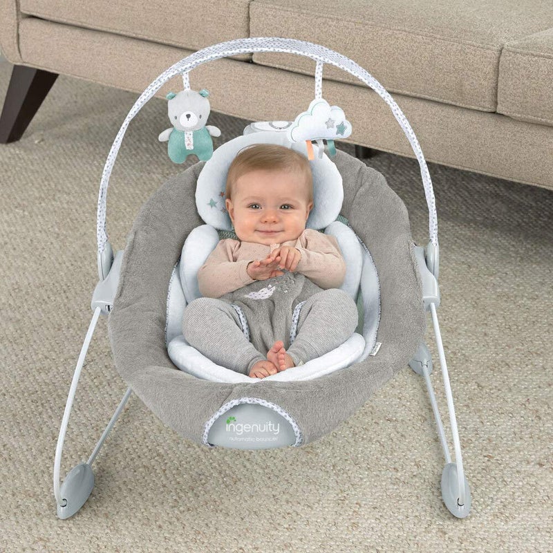 Ingenuity SmartBounce Automatic Baby Bouncer Seat with White Noise, Music, Toy Bar & 2 Plush Infant Toys, 0-6 Months Up to 20 lbs (Pemberton) - Image 5