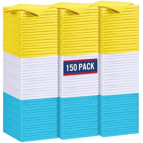 GLIMGLINT Microfiber Cleaning Cloth,150PK Reusable Cleaning Rags,Highly Absorbent Shop Rags Bulk,All-Purpose Car Cleaning Towels for TV Screen, Kitchen, Restaurant, Garage, 14"X12", Multicolor - Image 1