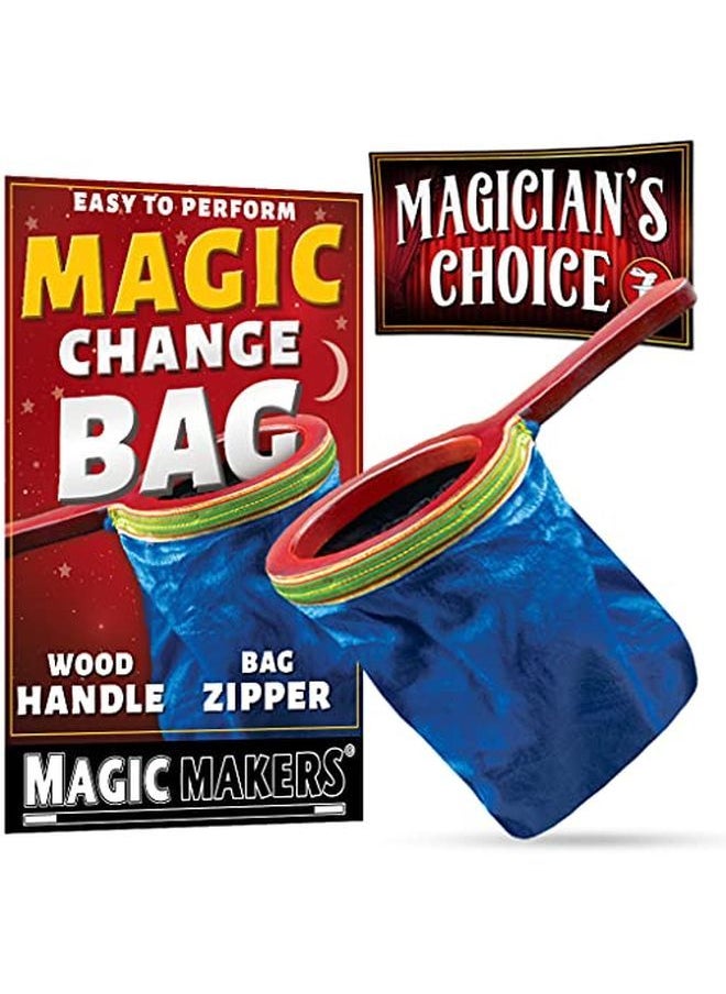 MAGIC MAKERS - Magic Trick Change Bag Wood Handle Blue Bag With Zipper Magician'S Choice - Image 1