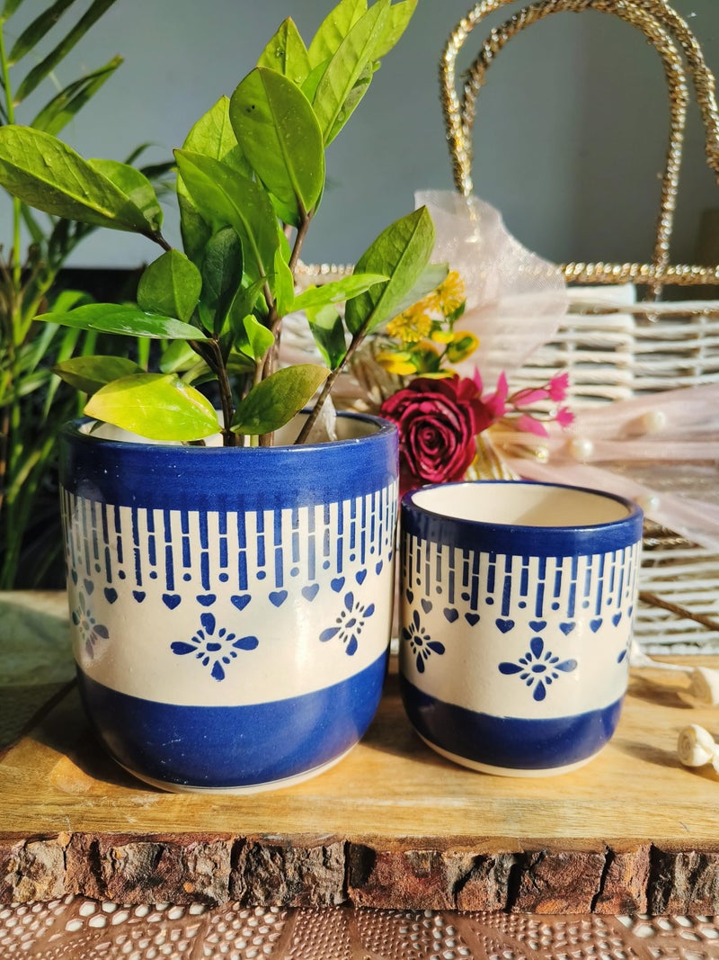 Niyara Ceramic Combo planters Pot for Home Garden Balcony Set of 2, Apple 6 & 4 inch (Blue Chivarly) - Image 2
