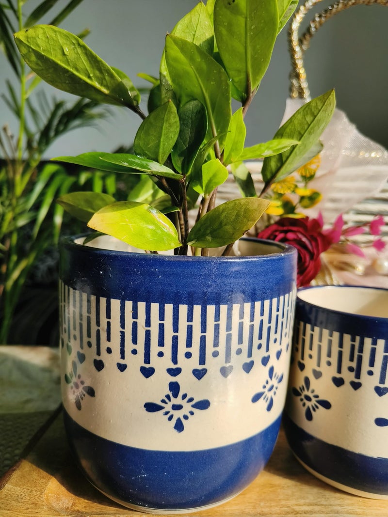 Niyara Ceramic Combo planters Pot for Home Garden Balcony Set of 2, Apple 6 & 4 inch (Blue Chivarly) - Image 4