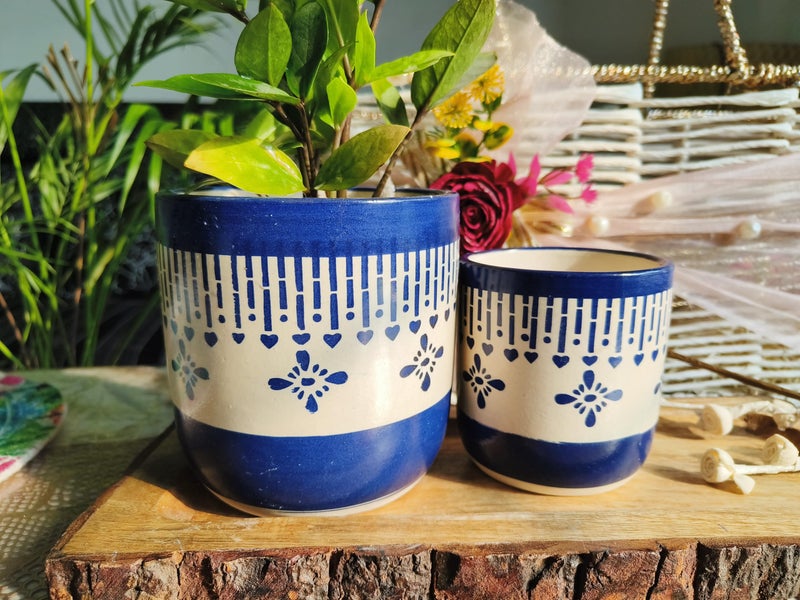 Niyara Ceramic Combo planters Pot for Home Garden Balcony Set of 2, Apple 6 & 4 inch (Blue Chivarly) - Image 3