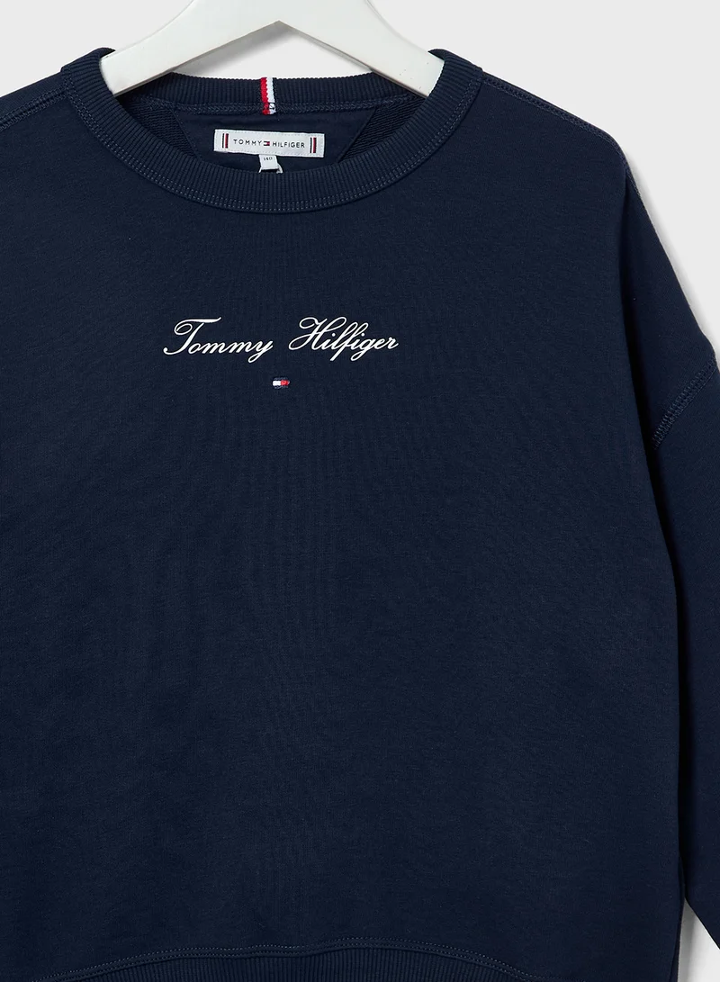 تومي هيلفيغر Youth Essential Logo Crew Neck Sweatshirt