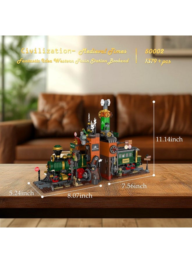 JMBricklayer JMBricklayer Steampunk Train Station Building Set - 2 in 1 Train & Bookends Set for Adults, Home Decor & Bookshelf Organizer, Ideal Collectible Model for Boy, Girl, Teen (1379 Pcs)  - Image 5