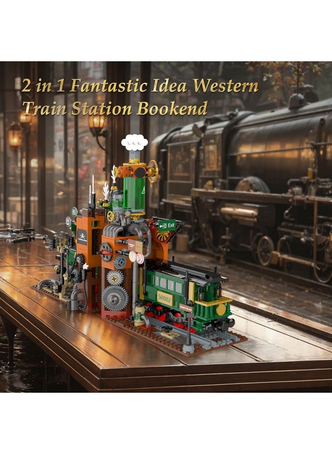 JMBricklayer JMBricklayer Steampunk Train Station Building Set - 2 in 1 Train & Bookends Set for Adults, Home Decor & Bookshelf Organizer, Ideal Collectible Model for Boy, Girl, Teen (1379 Pcs)  - Image 3