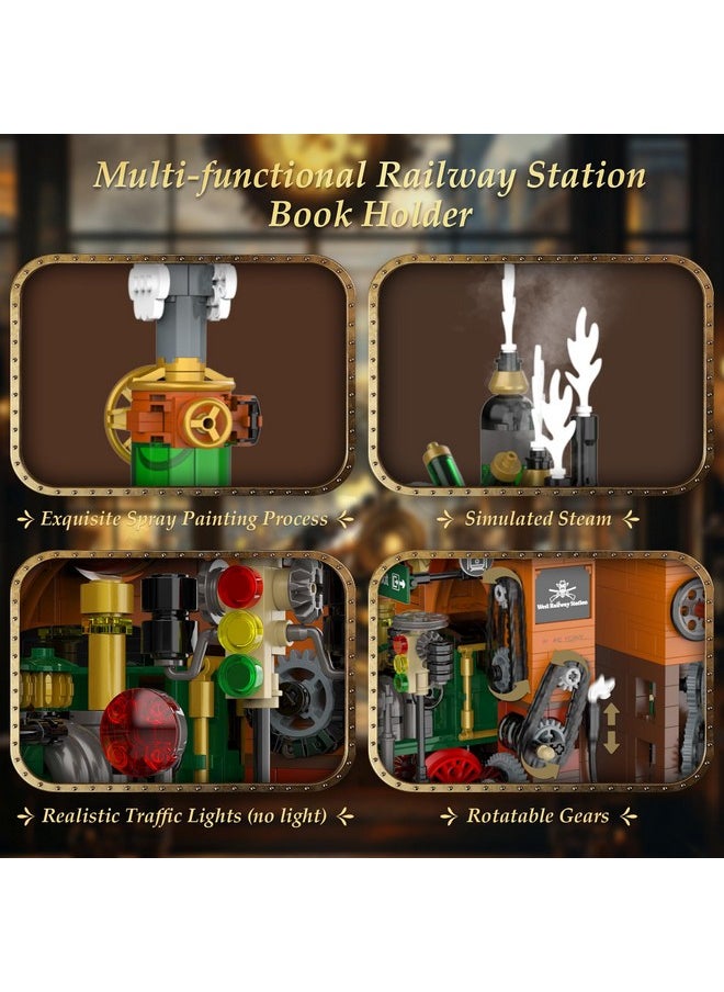 JMBricklayer JMBricklayer Steampunk Train Station Building Set - 2 in 1 Train & Bookends Set for Adults, Home Decor & Bookshelf Organizer, Ideal Collectible Model for Boy, Girl, Teen (1379 Pcs)  - Image 2