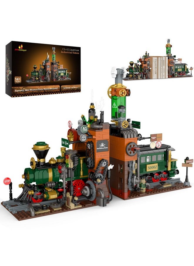 JMBricklayer JMBricklayer Steampunk Train Station Building Set - 2 in 1 Train & Bookends Set for Adults, Home Decor & Bookshelf Organizer, Ideal Collectible Model for Boy, Girl, Teen (1379 Pcs)  - Image 1