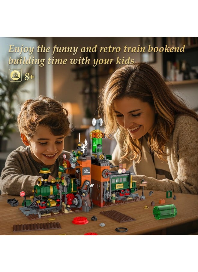 JMBricklayer JMBricklayer Steampunk Train Station Building Set - 2 in 1 Train & Bookends Set for Adults, Home Decor & Bookshelf Organizer, Ideal Collectible Model for Boy, Girl, Teen (1379 Pcs)  - Image 4