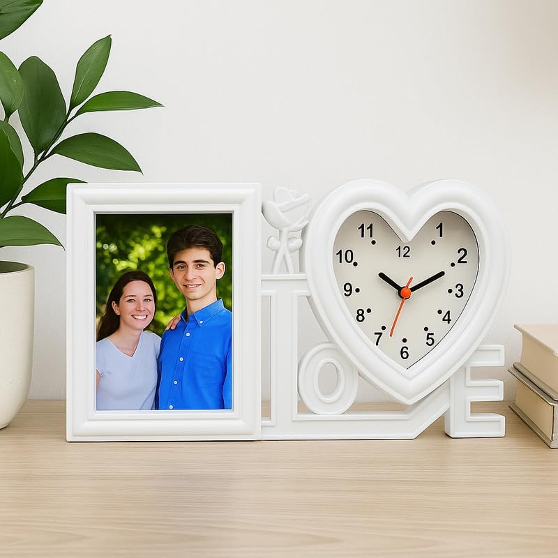 Fitto Love Photo Frame Black with White Border and Heart Shape Clock for Home Decor
