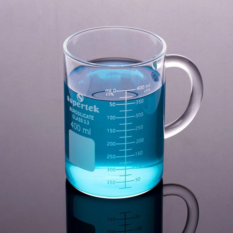Supertek 400ml Glass Mug with Handle for Coffee Microwave Safe Measuring Beaker Cup Cooking Baking Measuring Solid and Liquid - Image 1