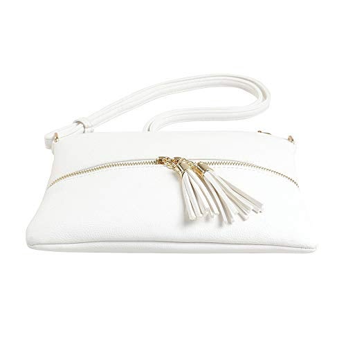 SG SUGU Lightweight Medium Crossbody Bag Shoulder Bag with Tassel and Zipper Pocket (White) - Image 3