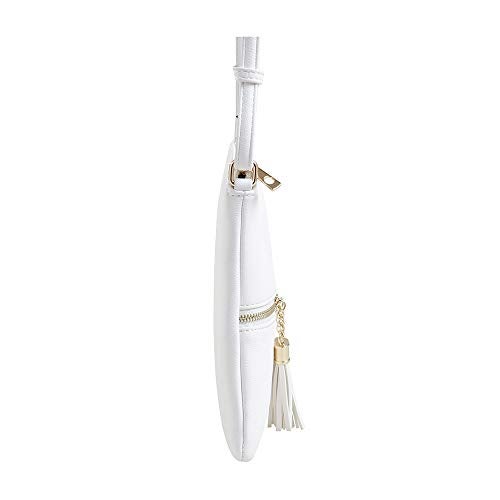 SG SUGU Lightweight Medium Crossbody Bag Shoulder Bag with Tassel and Zipper Pocket (White) - Image 4