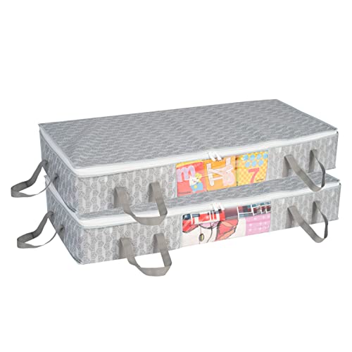Homestrap Polypropylene Set of 2 Rectangular Under Bed Storage Organiser Bag With Large Front Window Zipper (Grey) (Shark Tank Product) - Image 1