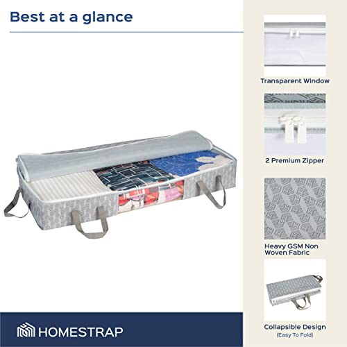 Homestrap Polypropylene Set of 2 Rectangular Under Bed Storage Organiser Bag With Large Front Window Zipper (Grey) (Shark Tank Product) - Image 3