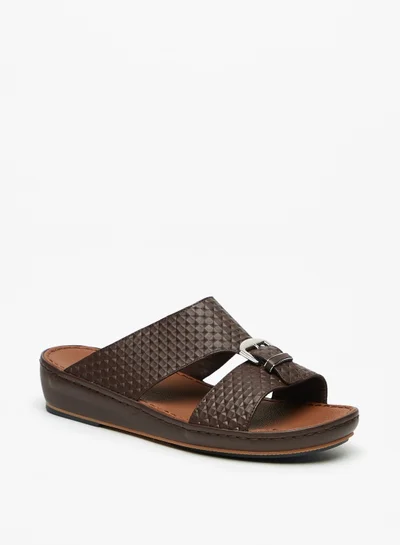 shoexpress Textured Slip On Arabic Sandals with Buckle Accent