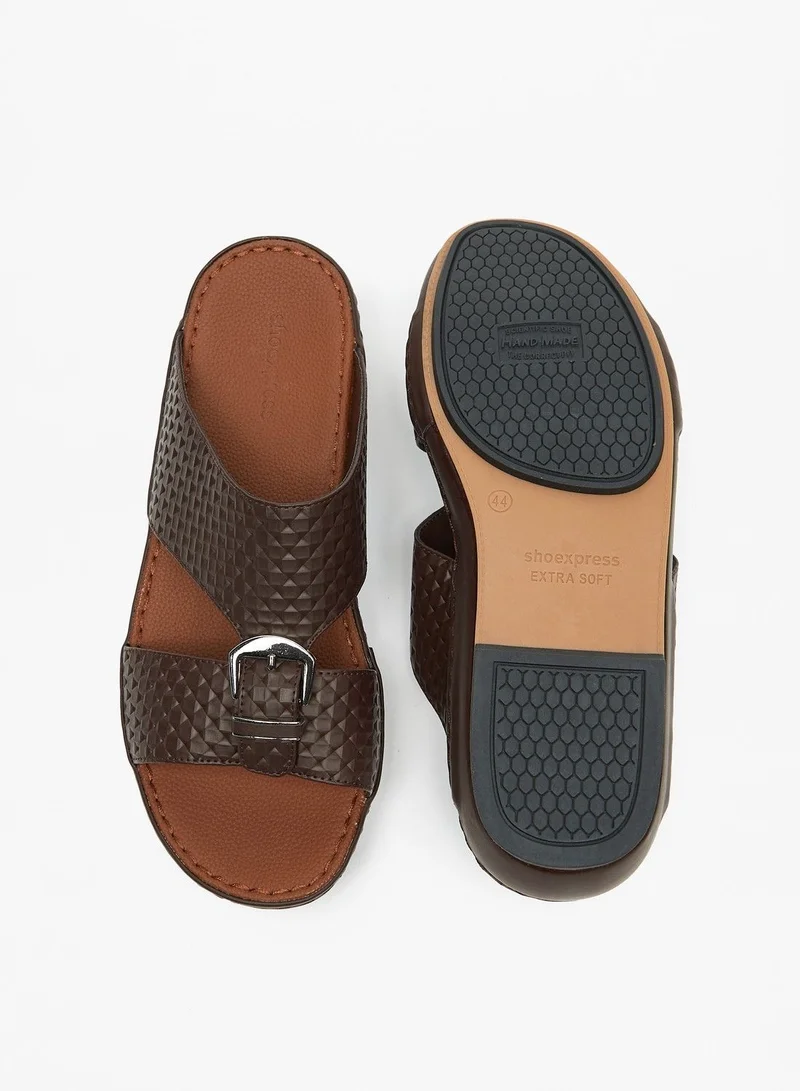 shoexpress Textured Slip On Arabic Sandals with Buckle Accent