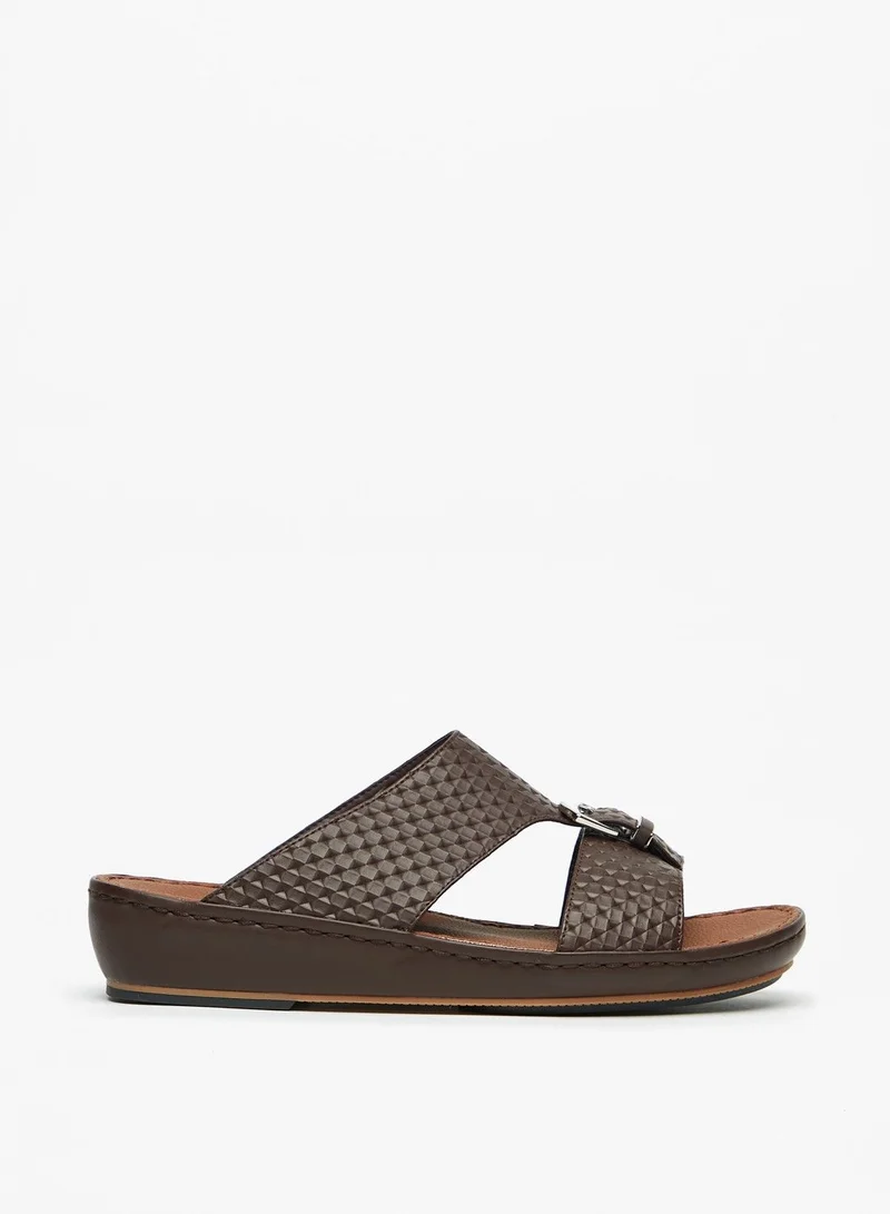 shoexpress Textured Slip On Arabic Sandals with Buckle Accent