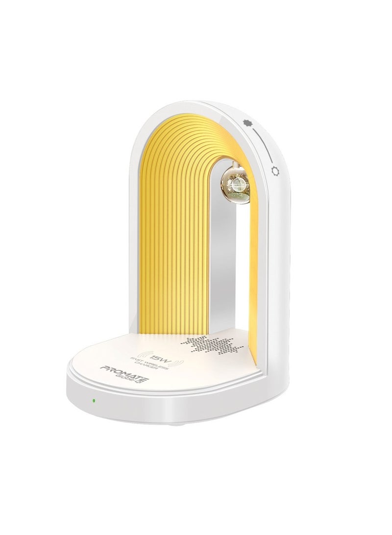 PROMATE Led Night Lamp With Premium 15W Qi Wireless Charger, Bluetooth Speaker, Adjustable Brightness, Charging Protection, Touch Control, Stylish Design And 360° Surround Sound For iPhone 17,Globe-Qi - White - Image 1