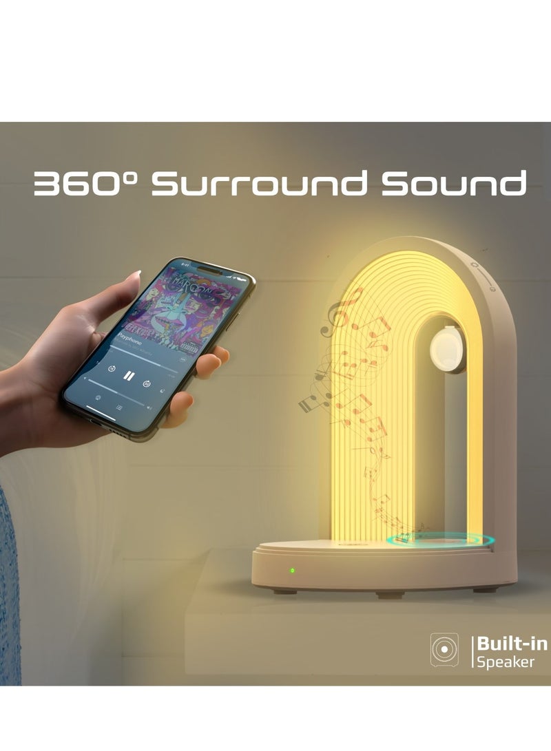 PROMATE Led Night Lamp With Premium 15W Qi Wireless Charger, Bluetooth Speaker, Adjustable Brightness, Charging Protection, Touch Control, Stylish Design And 360° Surround Sound For iPhone 17,Globe-Qi - White - Image 3