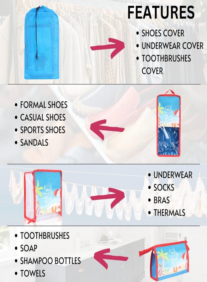 Echo Boomers Beach 4-Piece Organizer Set - Blue, Packing Cubes with Unique Print. - Image 3