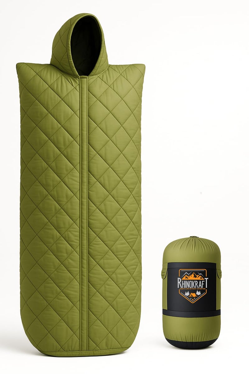 RhinoKraft Beast Quilted Mummy Sleeping Bag | Fixed Fur Insulation for Winter | 5–20 °C Comfort | 1.7 kg Lightweight | Fits Up to 7-ft Tall | Rugged Olive Army Sleeping Bag for Camping & Trekking - Image 1