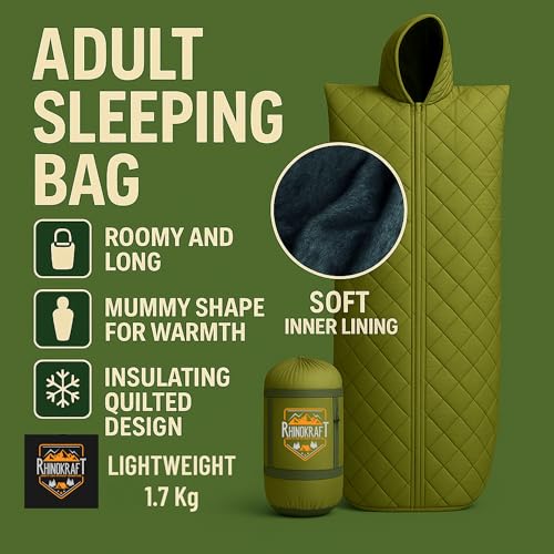 RhinoKraft Beast Quilted Mummy Sleeping Bag | Fixed Fur Insulation for Winter | 5–20 °C Comfort | 1.7 kg Lightweight | Fits Up to 7-ft Tall | Rugged Olive Army Sleeping Bag for Camping & Trekking - Image 3