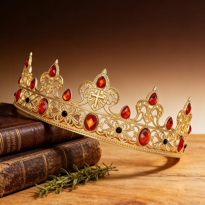 YOUlDIANZI King Crown for Men, Prince Diadem, Royal Medieval Cosplay Birthday Prom Halloween Hair Accessories (Gold & Red) - Image 5