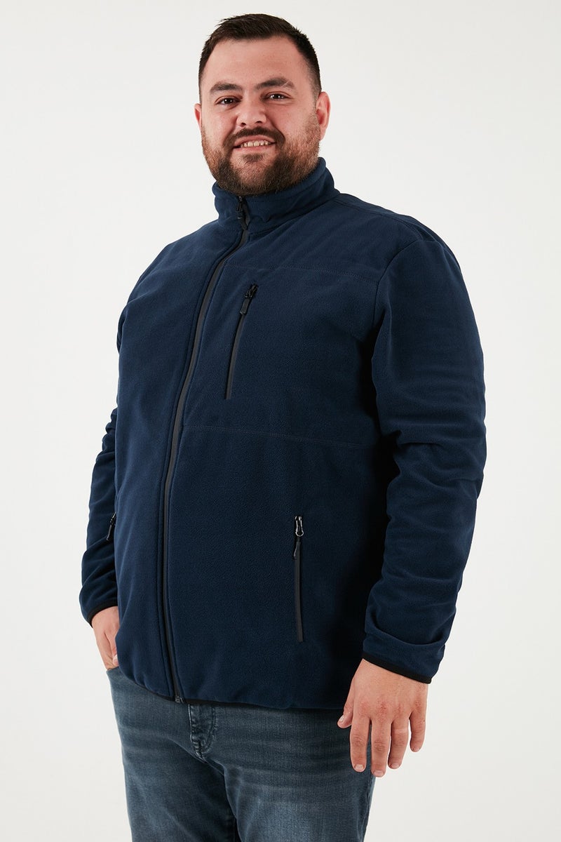 Buratti Regular Fit Stand Collar Zippered Plus Size Polar Fleece Cardigan Men's Cardigan 5906028B  - Image 1