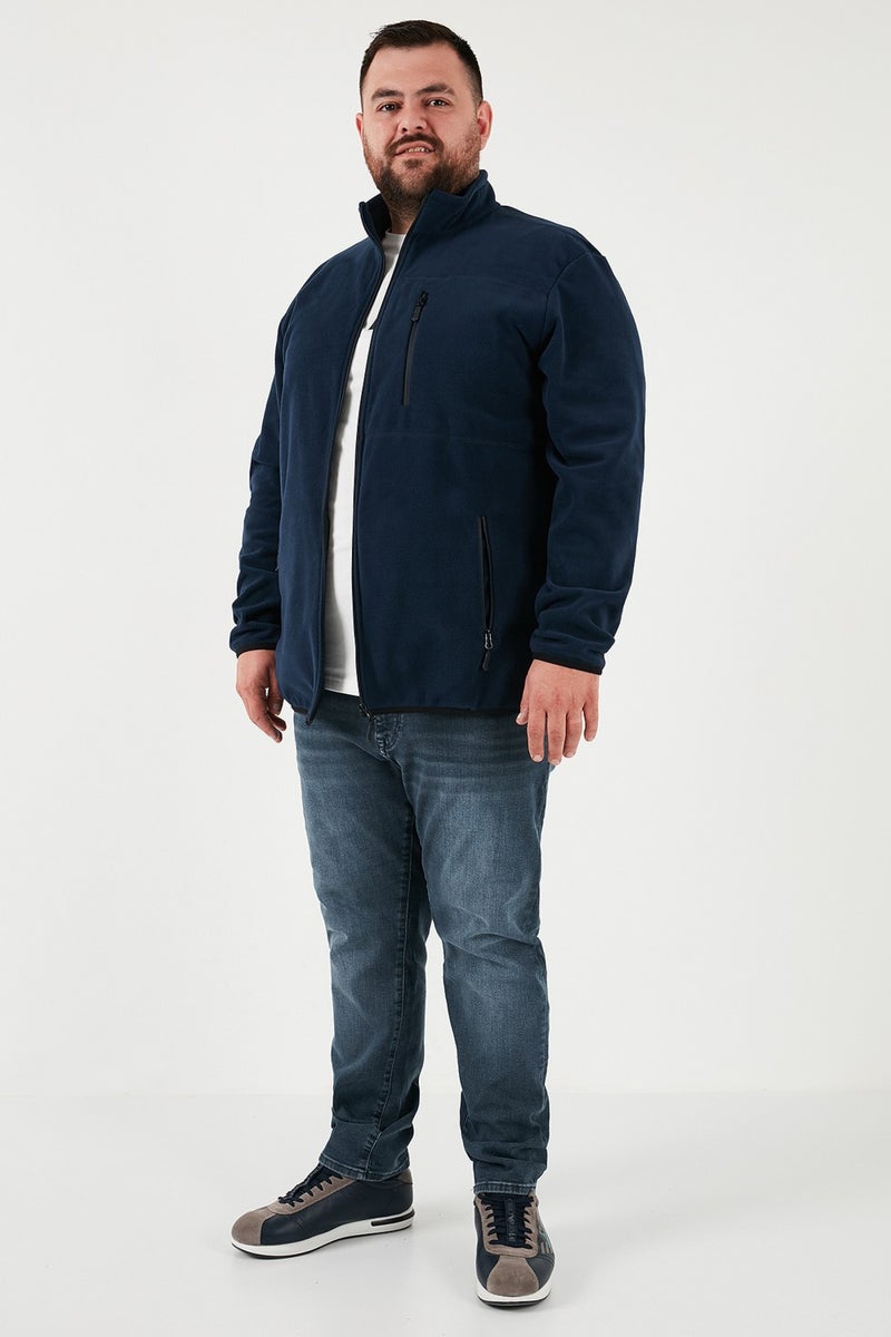 Buratti Regular Fit Stand Collar Zippered Plus Size Polar Fleece Cardigan Men's Cardigan 5906028B  - Image 2