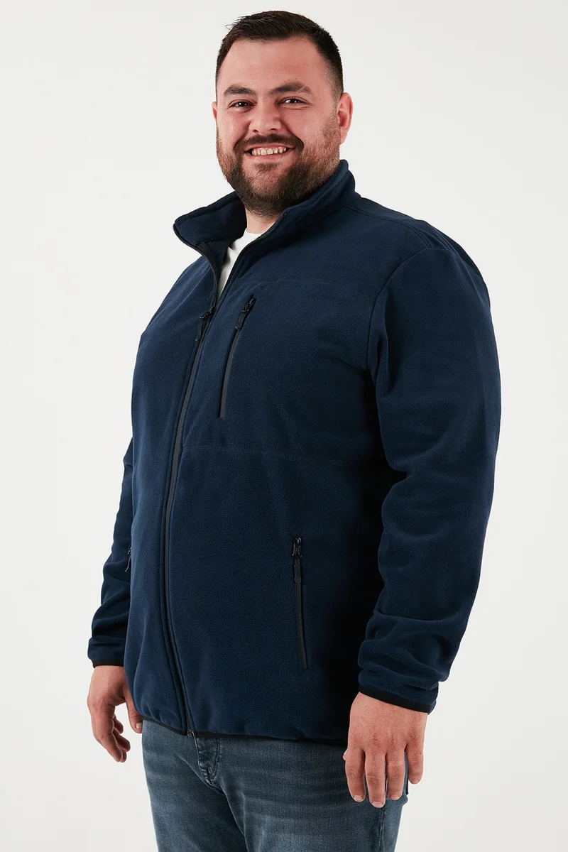 Buratti Regular Fit Stand Collar Zippered Plus Size Polar Fleece Cardigan Men's Cardigan 5906028B