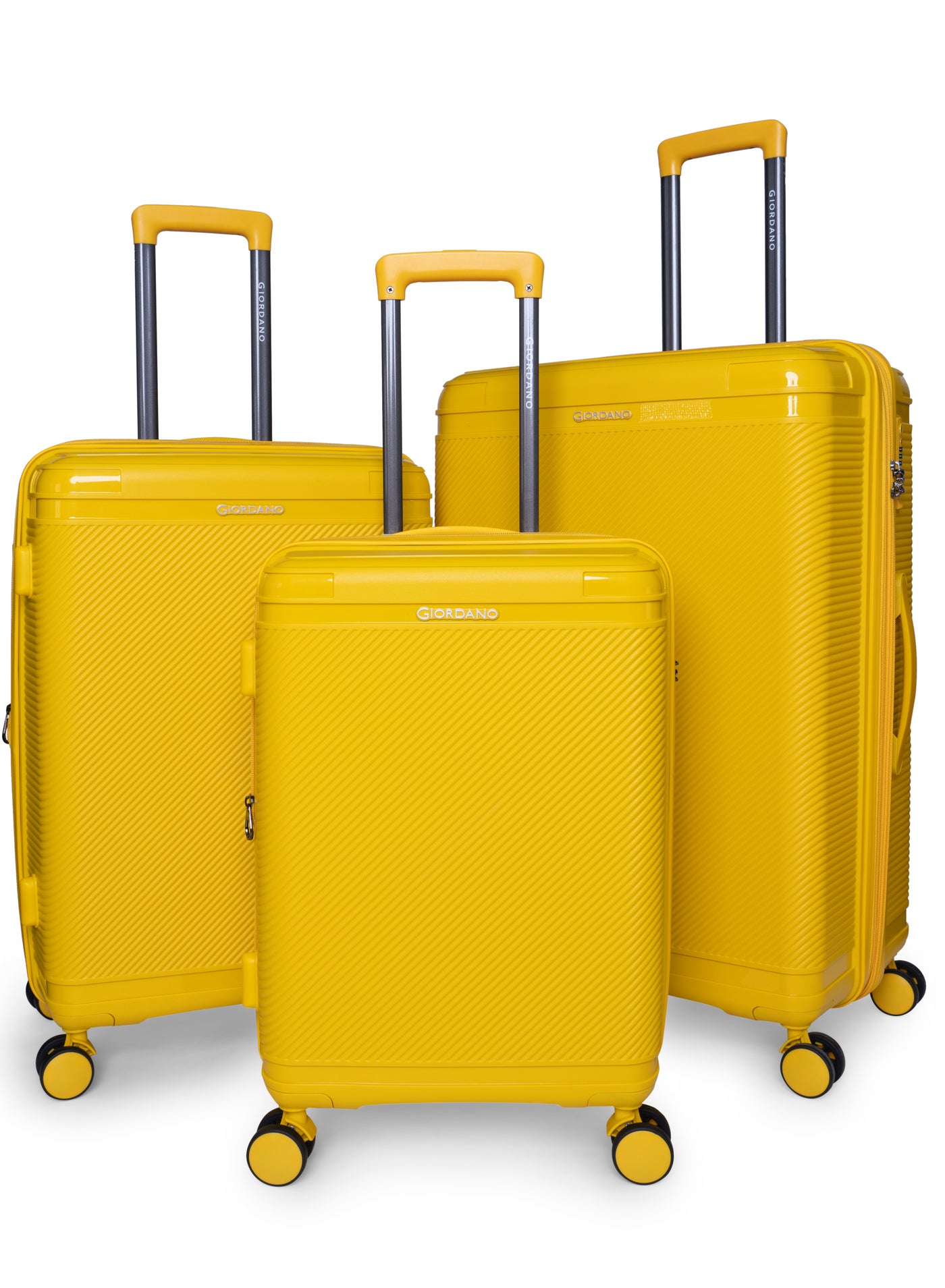 Giordano League Luggage Set PP Hardshell Travel Business Suitcase, Durable Hardside Unbreakable Lightweight Expandable Anti-theft Zip 4 Double Wheel TSA Lock 3pcs Trolley (20+24+28 Inch).Yellow