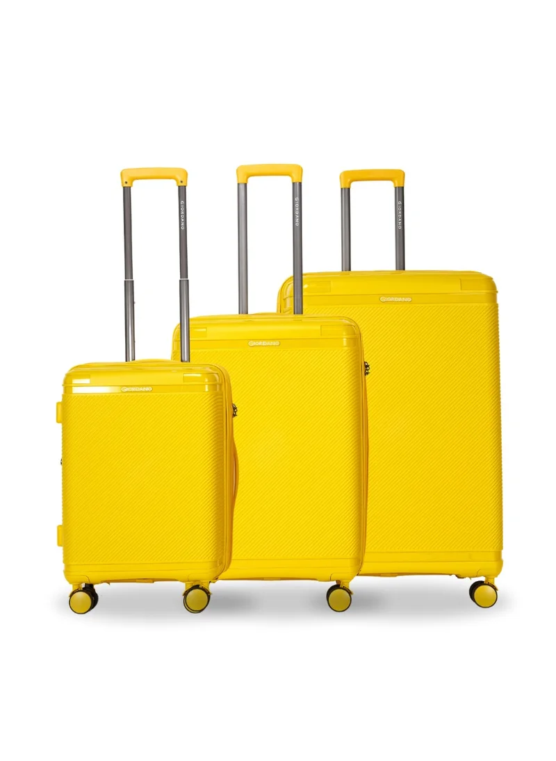 GIORDANO Giordano League Luggage Set PP Hardshell Travel Business Suitcase, Durable Hardside Unbreakable Lightweight Expandable Anti-theft Zip 4 Double Wheel TSA Lock 3pcs Trolley (20+24+28 Inch).Yellow