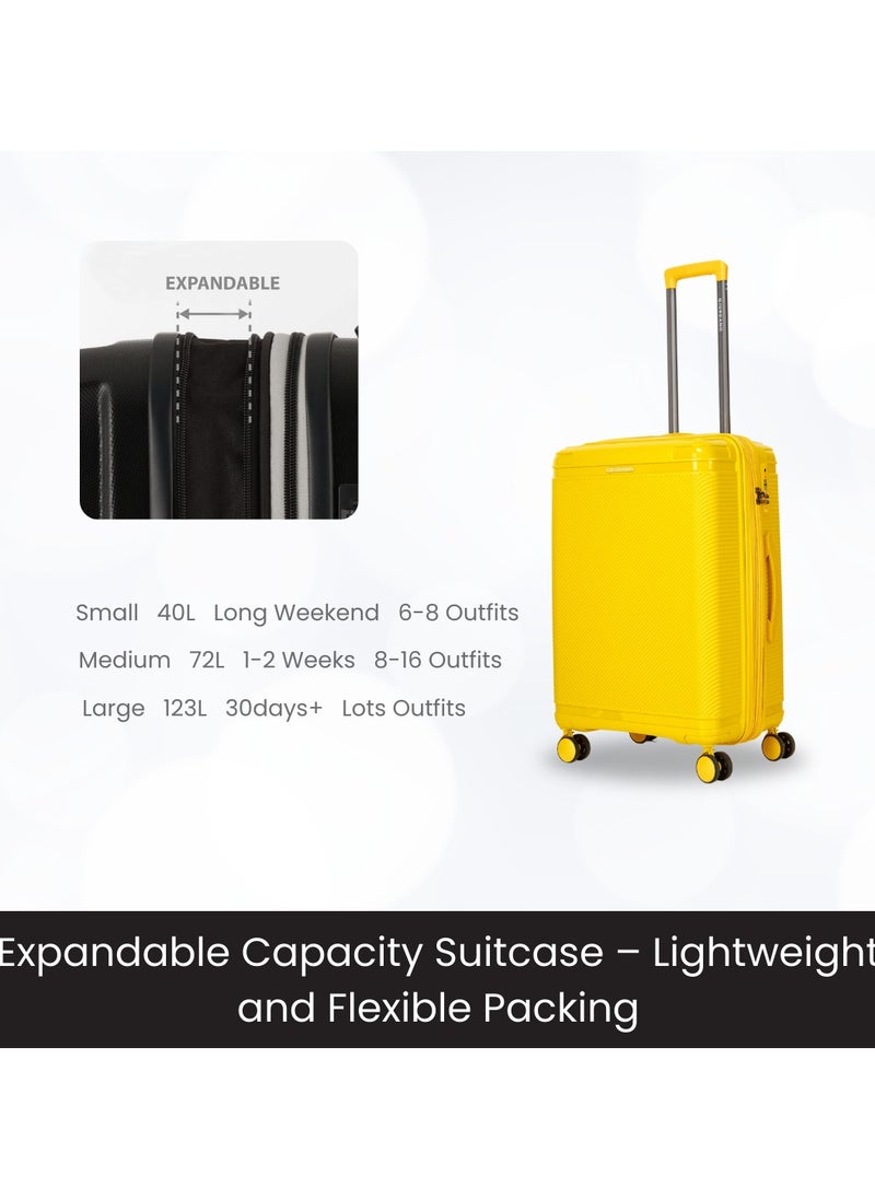 GIORDANO Giordano League Luggage Set PP Hardshell Travel Business Suitcase, Durable Hardside Unbreakable Lightweight Expandable Anti-theft Zip 4 Double Wheel TSA Lock 3pcs Trolley (20+24+28 Inch).Yellow  - Image 4