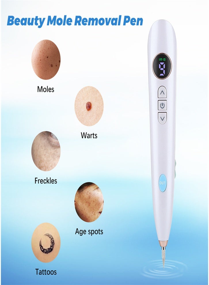 Professional 9-Level LCD Screen Spot Removal Pen - USB Rechargeable Skin Tag and Wart Remover, Portable Spot Removal Pen with Replacement Needles, Suitable for Freckles and Tattoos (White) - Image 4