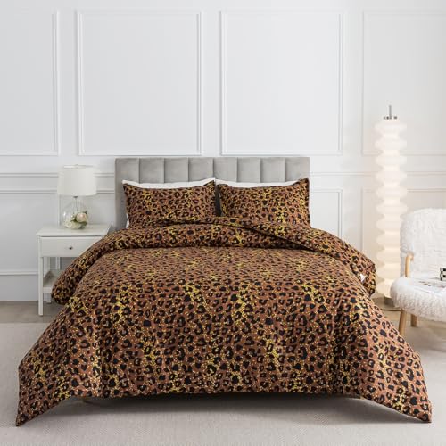 Caressma Safari Leopard Cheetah Print Brown Comforter Set, Twin Size 2 Pieces for All Seasons, Untamed Wilderness Style Comforter with Pillowshams, Ultra Soft Microfiber - Image 2