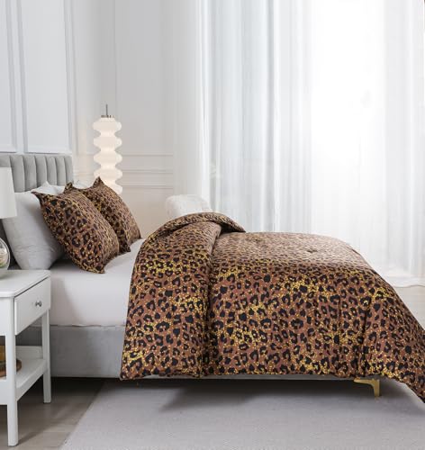 Caressma Safari Leopard Cheetah Print Brown Comforter Set, Twin Size 2 Pieces for All Seasons, Untamed Wilderness Style Comforter with Pillowshams, Ultra Soft Microfiber - Image 4