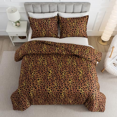 Caressma Safari Leopard Cheetah Print Brown Comforter Set, Twin Size 2 Pieces for All Seasons, Untamed Wilderness Style Comforter with Pillowshams, Ultra Soft Microfiber - Image 1