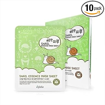 Esfolio Pure Skin Essence Mask Sheet AntiAging Rejuvenation Hydration Snail Pack of 10 - Image 1