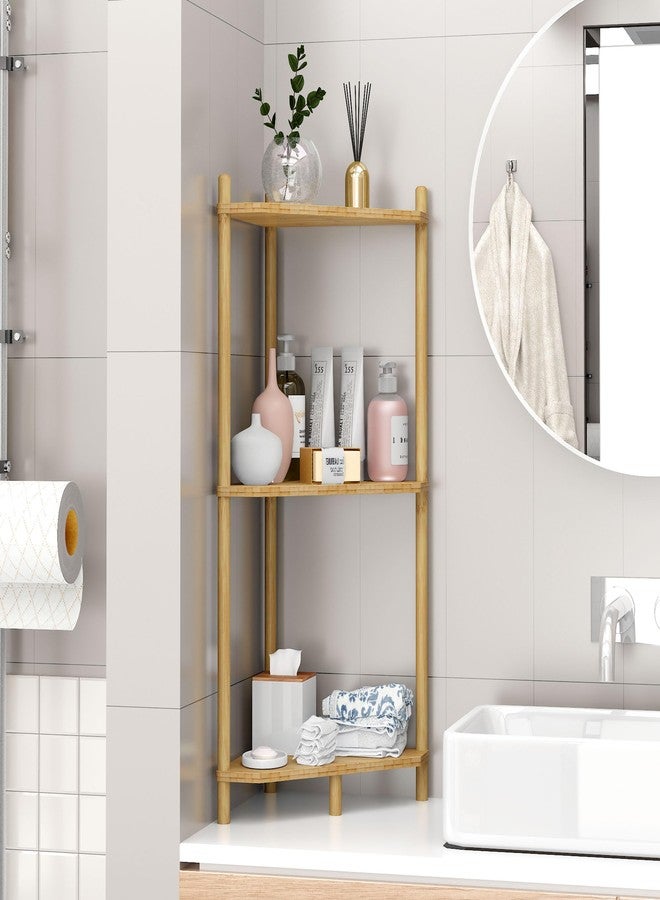 Wisuce Essentials Corner Shelf Stand - 3 Tier Bamboo Small Corner Bookshelf for Office Kitchen Bedroom Plant Stand Living Room Decor Small Space (Natural，3 Tier) - Image 3