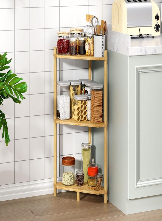 Wisuce Essentials Corner Shelf Stand - 3 Tier Bamboo Small Corner Bookshelf for Office Kitchen Bedroom Plant Stand Living Room Decor Small Space (Natural，3 Tier) - Image 5