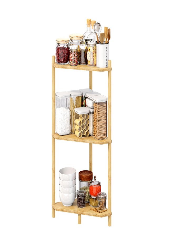 Wisuce Essentials Corner Shelf Stand - 3 Tier Bamboo Small Corner Bookshelf for Office Kitchen Bedroom Plant Stand Living Room Decor Small Space (Natural，3 Tier) - Image 2